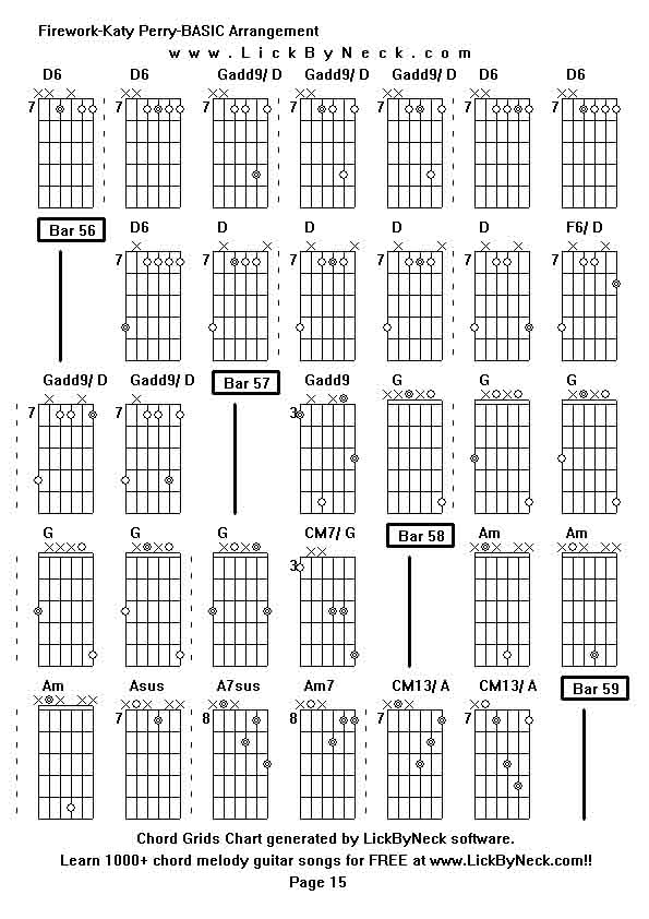 Chord Grids Chart of chord melody fingerstyle guitar song-Firework-Katy Perry-BASIC Arrangement,generated by LickByNeck software.